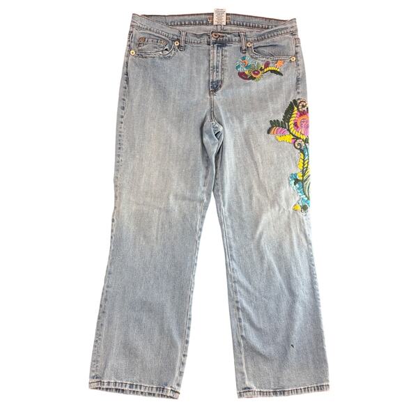 Vintage Z Cavaricci Jeans Embroidered Embellished Flowers light wash Sz 14 - Picture 1 of 8